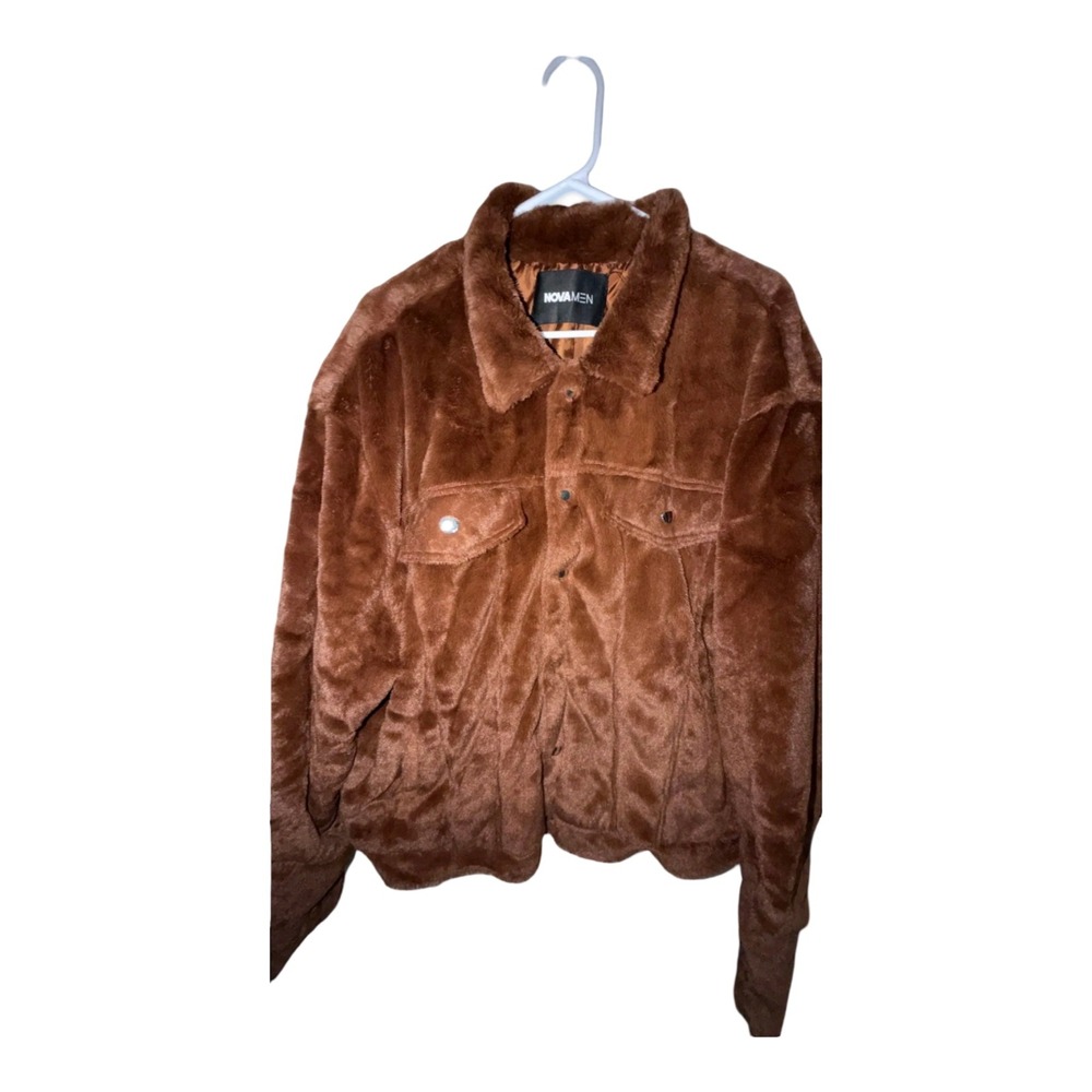 NovaMen Brown Faux Fur Trucker Jacket Mens XXL Plush Button Front Coat